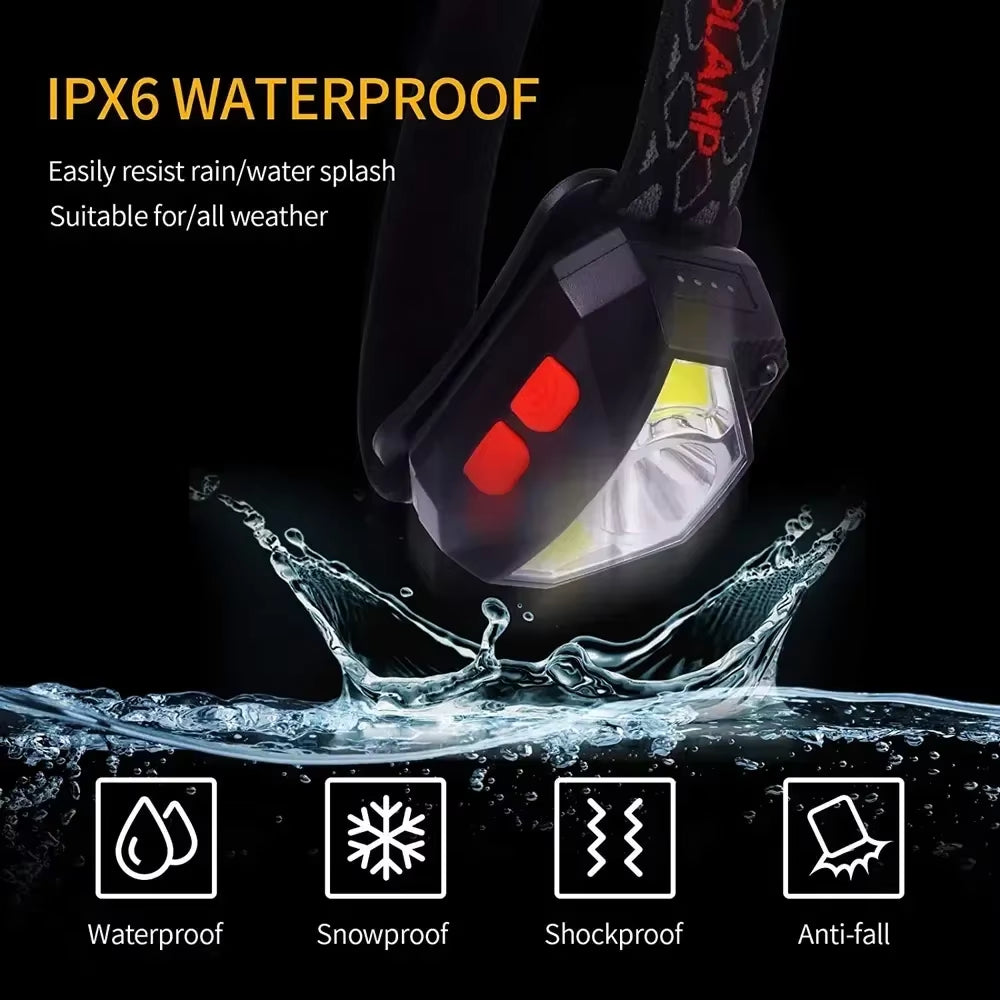 1200 Lumen Bright Headlamp Flashlight LED Rechargeable Headlight Red Light Waterproof Motion Sensor Head Lamp Fishing Head Light