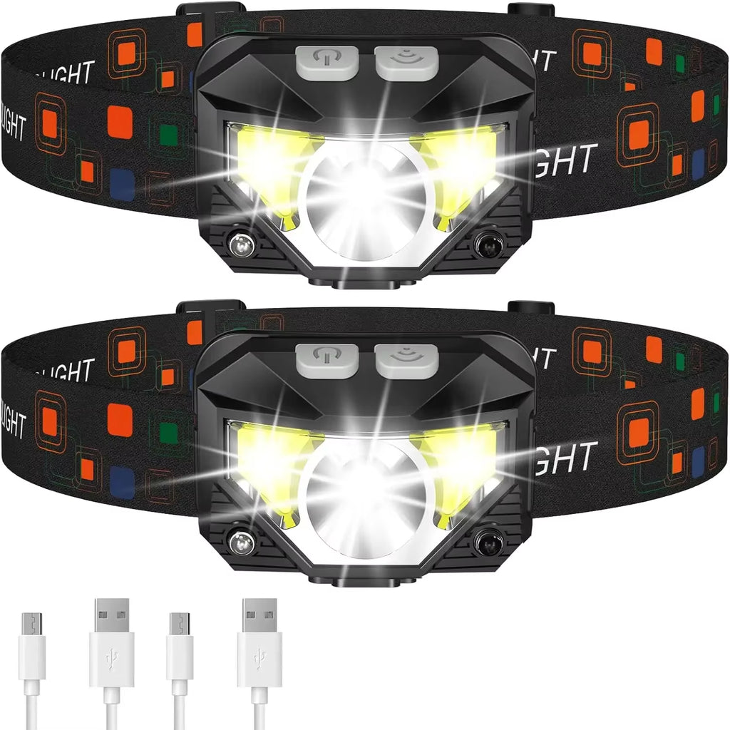 1200 Lumen Bright Headlamp Flashlight LED Rechargeable Headlight Red Light Waterproof Motion Sensor Head Lamp Fishing Head Light